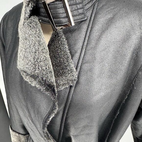 Adler Collection Women’s Faux Leather Fur Sherpa Long Coat Size 8 Or M Trench - Picture 7 of 9